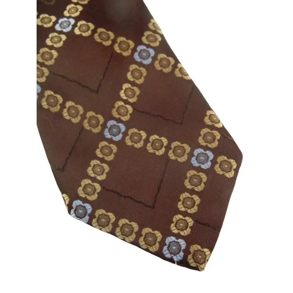 Vintage Brown Montgomery Ward Tie, Tan and Blue Floral Necktie